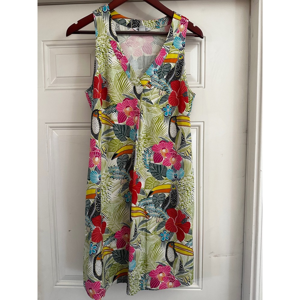 Tommy Bahama Silk Tropical Toucan Floral V-Neck Shift Dress (Size S)